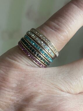 Multi-Row Crystal Stackable Ring in Purple, Teal and Gold
